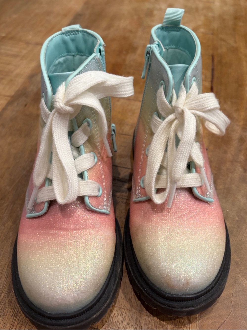 Cat & Jack Kids Ombre Pink Mint Glitter Lace-Up Boots